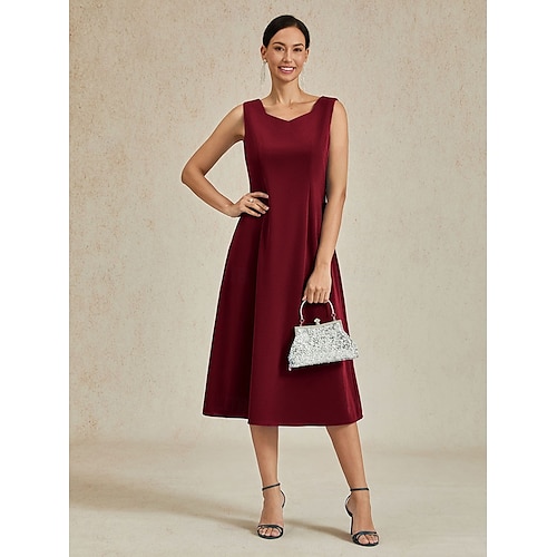  Dámské Midi šaty Plášťové šaty Áčkové šaty Elegantní Svatební Párty Svatební host Běžný Pevná barva Bez rukávů Do V Šedá růžová Černá Bordó Námořnická modř Léto Jaro Podzim Zima