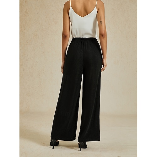 Women's Bootcut Elegant Classic & Timeless Sparkle Full Length High Waist High Elasticity Black Summer Spring Fall