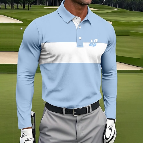  Men's Striped Polo Sports Polo Shirts Long Sleeve Polo Shirts Collared Shirts Sportswear Casual Outdoor Daily Wear 3D Print Spring Fall Winter White Red Navy Blue