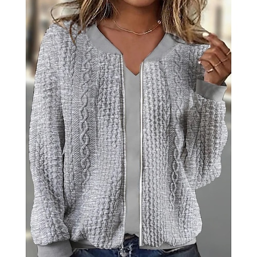  Dame Teksturert genser Gensere Zip Up sweatshirts عادي Gatemote Fritid Langermet Crew-hals Vanlige topper Gate Ferie Lomme Svart Hvit Rosa Rød Lilla Høst Vinter