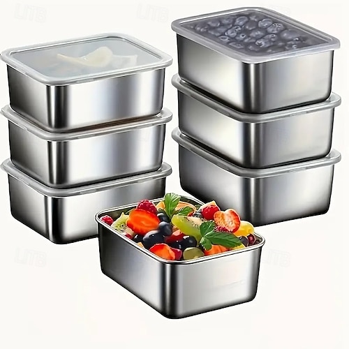  7 контейнеров для хранения продуктов из нержавеющей стали с откидными крышками, герметичные, складывающиеся в стопку, для кемпинга, пикника, дома, офиса и школьных обедов