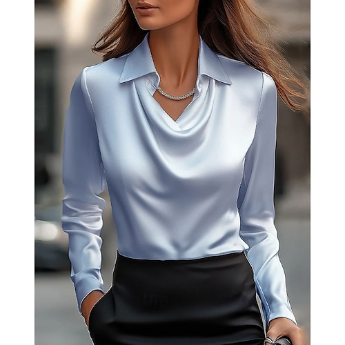  Damen Hemd Bluse Einfach Modern Lässig Langarm Hemdkragen Normale Oberteile Täglich Ausgehen Gerafft Schwarz Wein Marineblau Blau Khaki Herbst