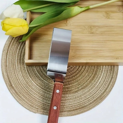  Coupe-melon en acier inoxydable avec lames triangulaires, coupe-fruits ergonomique avec manche en bois, outil de cuisine durable et sûr pour pastèque, cantaloup, etc.