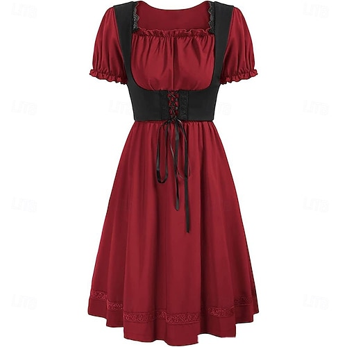 Retro Vintage Medieval Renaissance Long Length Dress Fancy Dress Women's Halloween Masquerade Theme Party Renaissance Fair Festival Adults' Dress Retro Vintage Medieval Renaissance Long Length Dress Fancy Dress Women's Halloween Masquerade Theme Party Renaissance Fair Festival Adults' Dress