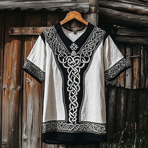  Pánské Tričko Trička Tričko s krátkým rukávem Tričko Top Krátký rukáv Do V Léto Etno Keltský uzel Vinobraní Designové Základní Tisk Dovolená ulice Jdeme ven Bílá Béžová Top tričko pro muže