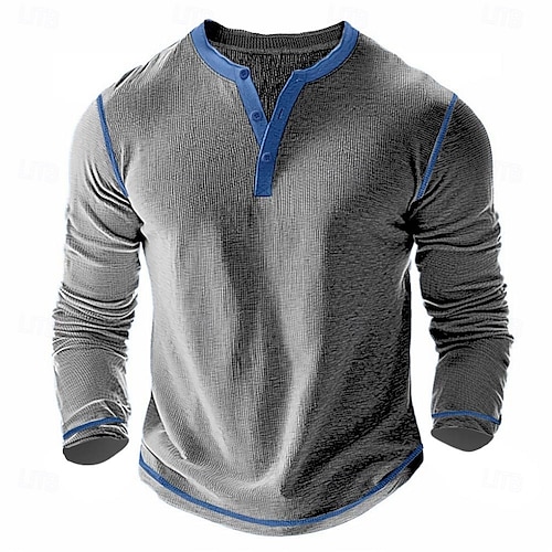  男性用 Tシャツ ヘンリーシャツ ワッフルニットTシャツ ティートップ 長袖シャツ 長袖 カラーブロック ソリッドカラー ファッション デザイナー ベーシック パッチワーク ヘンリー バケーション ストリート カジュアル 春 & 秋 ダークグレー ブラック ホワイト ヘンリーTシャツ