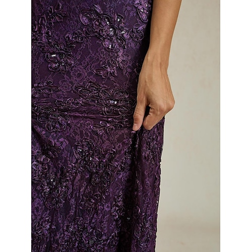  Femmes Robe maxi Robe fourreau Élégant Fête cocktail Coupe régulière Couleur Unie Manche Courte Col ras du cou Aubergine Été Printemps