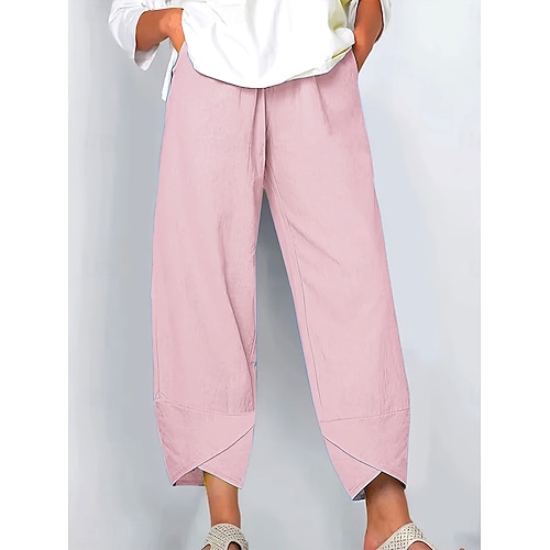  Women's Wide Leg Chinos Baggy Pants Vintage Basic Casual Ankle-Length High Waist Solid Color Plain Patchwork Drawstring Printing Breathable Inelastic Formal Outdoor Vacation Light Pink Robin's Egg