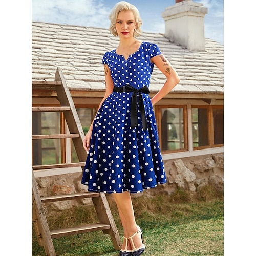 Abito da ballo a pois anni '50 in stile rétro vintage abiti Grease