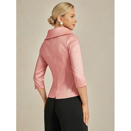  Femmes Chemisier Hauts de soirée Élégant Métallique Moderne Manche 3/4 Col en V Hauts Réguliers robe demoiselle d honneur Soirée Semi-Formel Nœud devant Rose ensoleillée Printemps, Automne, Hiver, Été