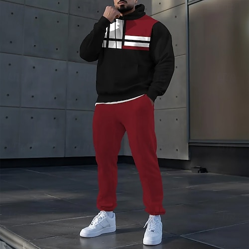 Crosshatch Heren Chemberry Hoodie T-Shirt En Open Zoom Joggingbroek Set Steen / Bordeau