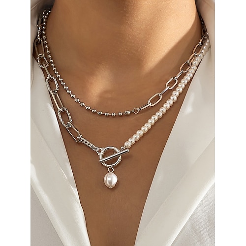 Collier femme en or à plusieurs couches et pendentif en perles – bijoux élégants en alliage pour cocktails, mariages et tenues de bureau
