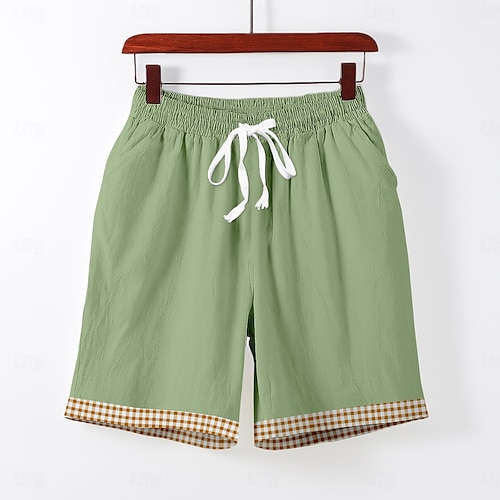  Herre Shorts i bomullslin Shorts Sommershorts Strandshorts Elastisk midje Snorer Trykt mønster Dyr Komfort Pustende Knelengde utendørs Ferie Ut på byen Ferie Hawaiisk Blå Grønn Elastisk