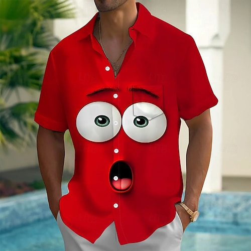  Voor heren Tekenfilm Grappig Lach gezicht Overhemd Zomer overhemd Overhemd met knopen Korte mouw Mode-casual Buiten Vakantie Dagelijks gebruik Zomer Lente Strijkijzer 3D-afdrukken shirts met kraag