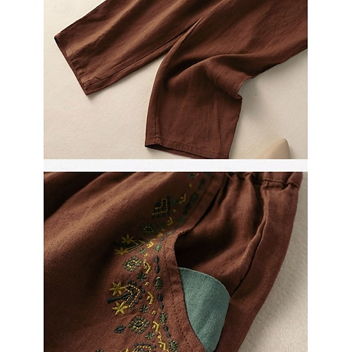  Per donna Pantaloni in cotone e lino Chinos Moda Essenziale Lunghezza intera Vita Alta Floreale Ricamato Comodità All'aperto Micro-elastico Vacanza Streetwear Quotidiano Bianco Giallo Albicocca Caffè
