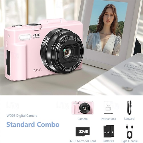 Fotocamera Digitale 4K 64MP Per Vlogging E Principianti – Schermo Flip 180°, Zoom 18X, WiFi, 32GB SD, Doppia Batteria, Regalo Ideale