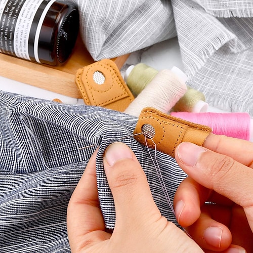  4 pezzi di ditale da cucito in pelle per cucire a mano, trapuntare, protezioni per le dita in pelle, protezione per le dita, spilli, aghi, accessori per lavori a maglia, strumenti per cucire fai da te, 2 misure