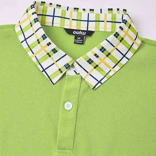  Men's Golf Shirt Pique Polo Shirt Business Casual Ribbed Polo Collar Short Sleeve Fashion Basic Solid Color Plaid Buttons Logo Summer Spring Spring &  Fall Regular Fit Yellow Navy Blue Green Golf