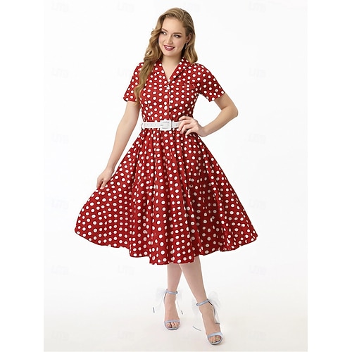 Retro Vintage 1950s Rockabilly Knee Length Swing Dress Flare Dress Shirt Dress With Belt Polka Dot Fancy Dress Women's Carnival Masquerade Vacation Party / Evening Dailywear Adults' Dress Spring 2026 - CAD $42.99 Retro Vintage 1950s Rockabilly Knee Length Swing Dress Flare Dress Shirt Dress With Belt Polka Dot Fancy Dress Women's Carnival Masquerade Vacation Party / Evening Dailywear Adults' Dress Spring 2026 - CAD $42.99