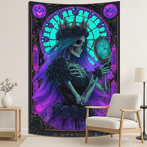 Halloween Blacklight Wall Tapestry – UV Reactive Tarot Card 'The