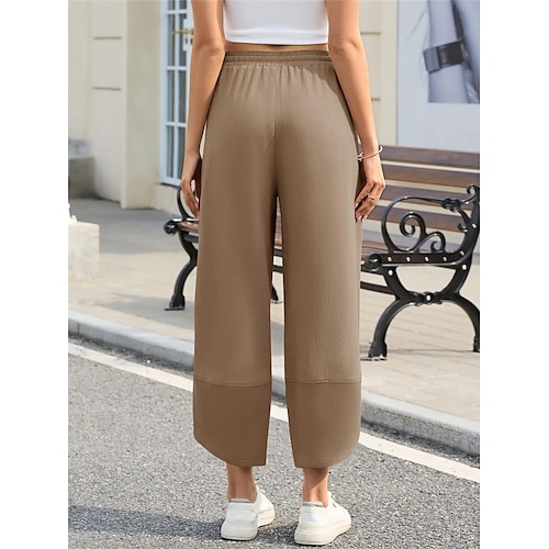  Damen Hose aus Baumwollleinen Chinos Mode Basic Volle Länge Hohe Taille Einfach Tasche Kordelzug Komfort Außenbereich Mikroelastisch Urlaub Straße Täglich Armee-Grün Schwarz Blau Khaki Sommer