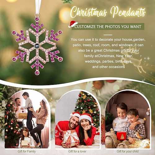  Ornement de projection de flocon de neige photo personnalisé de Noël, cadeau commémoratif personnalisé, breloque pour arbre de Noël, décoration suspendue, cadeau de Noël pour elle/lui/famille