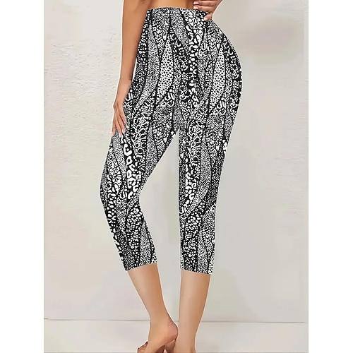  Dame Leggings Ferie Årgang Etnisk stil Capris Høy Midje Grafisk Abstrakt comfy Hurtigtørkende Pusteevne Elastisk Formell utendørs Feriereise Svart Sommer Vår Mager
