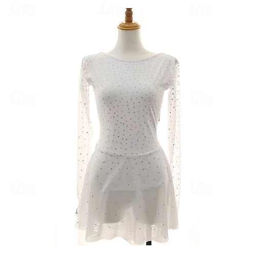 Figure Skating Dress Women's Girls' Ice Skating Dress White Patchwork Thumbhole Mesh Spandex Stretchy Training Practice Professional Skating Wear Thermal Warm Crystal / Rhinestone Long Sleeve Ice 2026 - GBP 202 Figure Skating Dress Women's Girls' Ice Skating Dress White Patchwork Thumbhole Mesh Spandex Stretchy Training Practice Professional Skating Wear Thermal Warm Crystal / Rhinestone Long Sleeve Ice 2026 - GBP 202