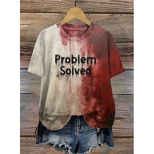  Halloween Kvinnors T-shirt Blodfläck Grafik Stilig Avslappnad Kortärmad Rund Nacke Regelbundna Tops Daglig Helg Tryck Vit Vinröd Sommar Vår