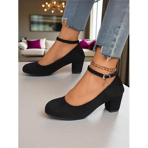  Escarpins Mary Jane rouges à talons carrés pour femmes - Chaussures habillées à bout rond en faux daim avec bride à la cheville, style vintage pour le bureau, les fêtes et le quotidien