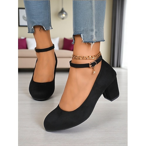  Escarpins Mary Jane rouges à talons carrés pour femmes - Chaussures habillées à bout rond en faux daim avec bride à la cheville, style vintage pour le bureau, les fêtes et le quotidien