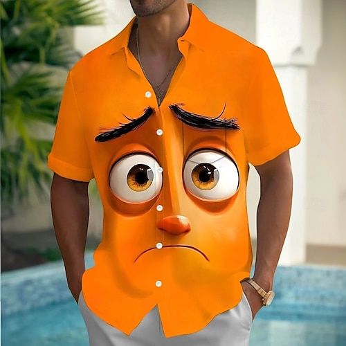  Voor heren Tekenfilm Grappig Grote ogen Overhemd Zomer overhemd Overhemd met knopen Korte mouw Mode-casual Buiten Vakantie Dagelijks gebruik Zomer Lente Strijkijzer 3D-afdrukken shirts met kraag