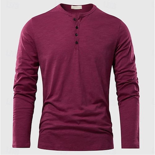  Herren Henley Hemd T-Shirt Bambus-T-Shirt Langarm Einfach Einheitliche Farbe Mode Designer Basic Knopf hoch Henley Urlaub Straße Lässig Frühling & Herbst Schwarz Weiß Burgunderrot Henley T-Shirt