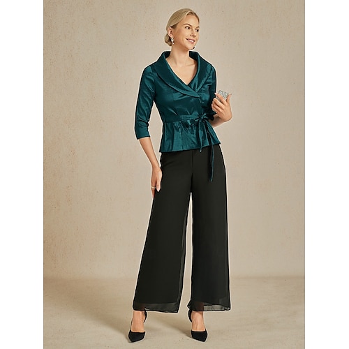  Women's Blouse Evening Tops Elegant Metallic Stylish 3/4 Length Sleeve V Neck Regular Tops Wedding Guest Evening Party Semi Formal Tie Front Emerald Green Spring, Fall, Winter, Summer