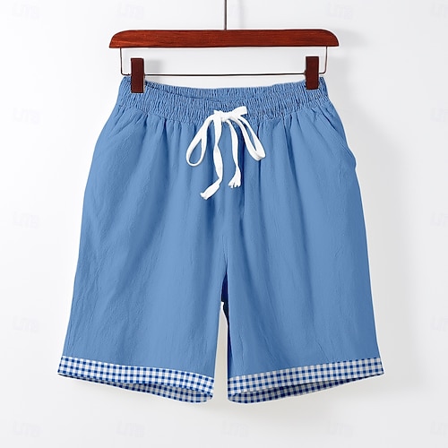 Herre Shorts i bomullslin Shorts Sommershorts Strandshorts Elastisk midje Snorer Trykt mønster Dyr Komfort Pustende Knelengde utendørs Ferie Ut på byen Ferie Hawaiisk Blå Grønn Elastisk