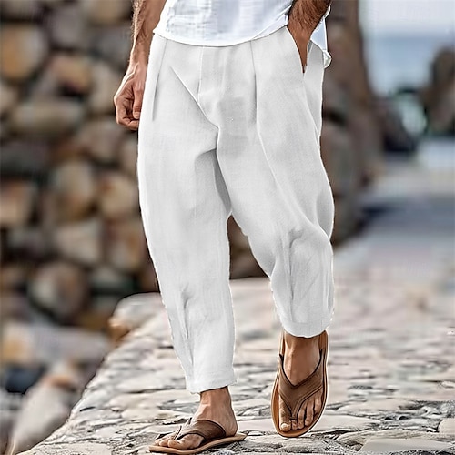  Per uomo Pantaloni Pantaloni estivi Pantaloni a carota affusolati Pantaloni da spiaggia Tasca frontale Plissettato Liscio Comfort Traspirante Informale Giornaliero Per eventi Di tendenza Streetwear