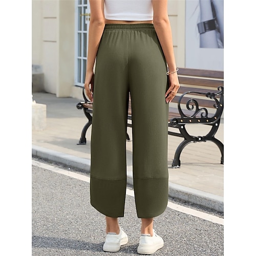  Damen Hose aus Baumwollleinen Chinos Mode Basic Volle Länge Hohe Taille Einfach Tasche Kordelzug Komfort Außenbereich Mikroelastisch Urlaub Straße Täglich Armee-Grün Schwarz Blau Khaki Sommer