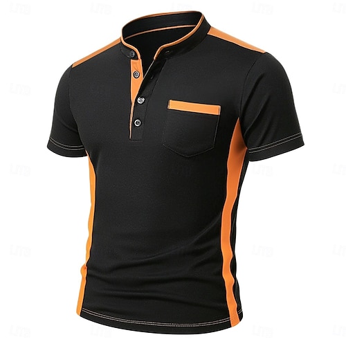  Homme Chemise Henley T-shirt Haut Henley Manche Courte Couleur Unie Uni Mode Designer Occasionnel Bloc de Couleur Boutons Henley Extérieur Occasionnel Quotidien Été Toutes saisons Noir Blanche bleu