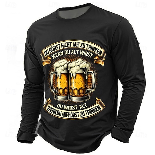  オクトーバーフェスト 男性用 オクトーバーフェストビール ドイツ語 Tシャツ 長袖 Tシャツ 3Dプリント クルーネック シャツ ファッション 日常 ベーシック ストリート カジュアル 日常 ブラック ブルー グリーン 夏 春 衣類 S M L XL XXL XXXL