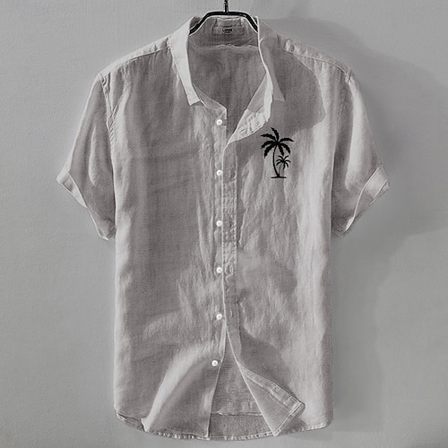  Per uomo Camicia di lino Camicia minimalista Aloha Camicia casual Camicia in cotone e lino Camicia con Bottoni Albero di Cocco Vacanza Streetwear Bianco Blu marino scuro Azzurro cielo Cachi Manica