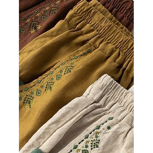  Per donna Pantaloni in cotone e lino Chinos Moda Essenziale Lunghezza intera Vita Alta Floreale Ricamato Comodità All'aperto Micro-elastico Vacanza Streetwear Quotidiano Bianco Giallo Albicocca Caffè