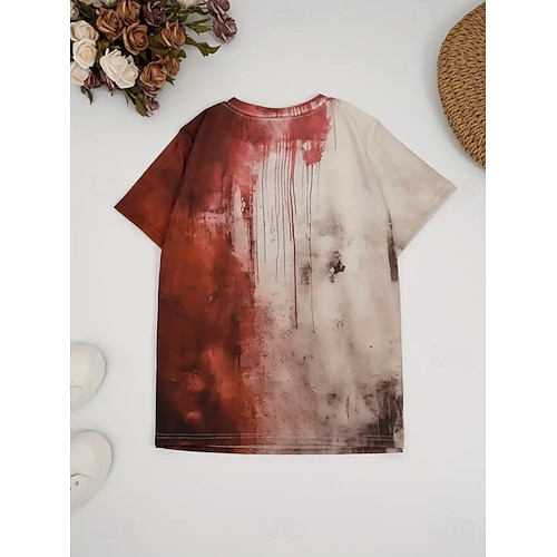  Halloween Kvinnors T-shirt Blodfläck Grafik Stilig Avslappnad Kortärmad Rund Nacke Regelbundna Tops Daglig Helg Tryck Vit Vinröd Sommar Vår
