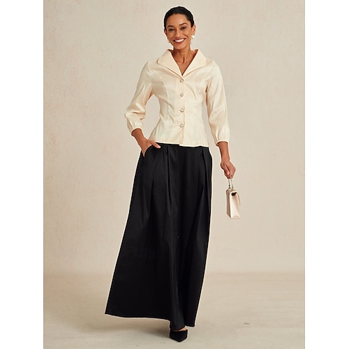  Mulheres Blusa Tops elegantes Tops de noite Elegante à moda Trabalho Decote V Convidado do casamento Trabalho Roupa de Trabalho Bege Primavera Outono Inverno