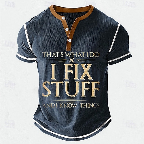  Herr Rolig Slang I FIX STUFF Henleytröja Våffel T-shirt Kortärmad Dagligen Retro / vintage Klassisk Utomhussport Ledigt Helgdag Vår & sommar Svart Blå Grön Armégrön Henley Henley T-shirt