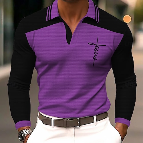 Men's Faith Polo Shirts Golf Shirt Long Sleeve Polo Shirts