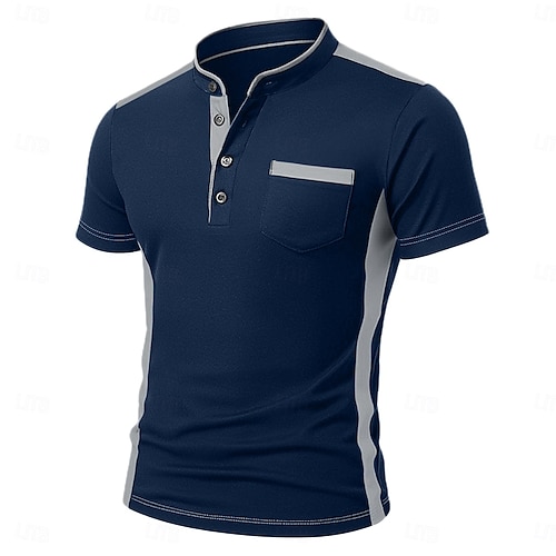  Homme Chemise Henley T-shirt Haut Henley Manche Courte Couleur Unie Uni Mode Designer Occasionnel Bloc de Couleur Boutons Henley Extérieur Occasionnel Quotidien Été Toutes saisons Noir Blanche bleu