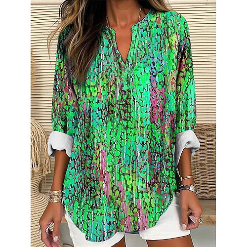  Blouse Tunique Femme Col V Manches Longues Boho Décontractée Tops Ombre Graphique Vintage Tropical Tops Normaux Imprimé Quotidien Bleu Violet Orange Vert