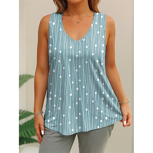  Women's Plus Size Tops T Shirt Graphic Abstract Sleeveless V Neck Casual Daily Polyester Summer Yellow Blue
