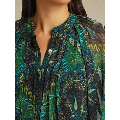  Per donna Camicia Blusa Grafico Paisley Etnico Moda Manica Lunga Manica a Lanterna Scollo a V Top Regolari Giorno di San Patrizio Lavoro Casuale Bottoni Stampato Verde Primavera & Autunno