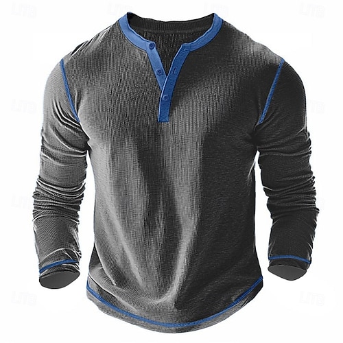  男性用 Tシャツ ヘンリーシャツ ワッフルニットTシャツ ティートップ 長袖シャツ 長袖 カラーブロック ソリッドカラー ファッション デザイナー ベーシック パッチワーク ヘンリー バケーション ストリート カジュアル 春 & 秋 ダークグレー ブラック ホワイト ヘンリーTシャツ